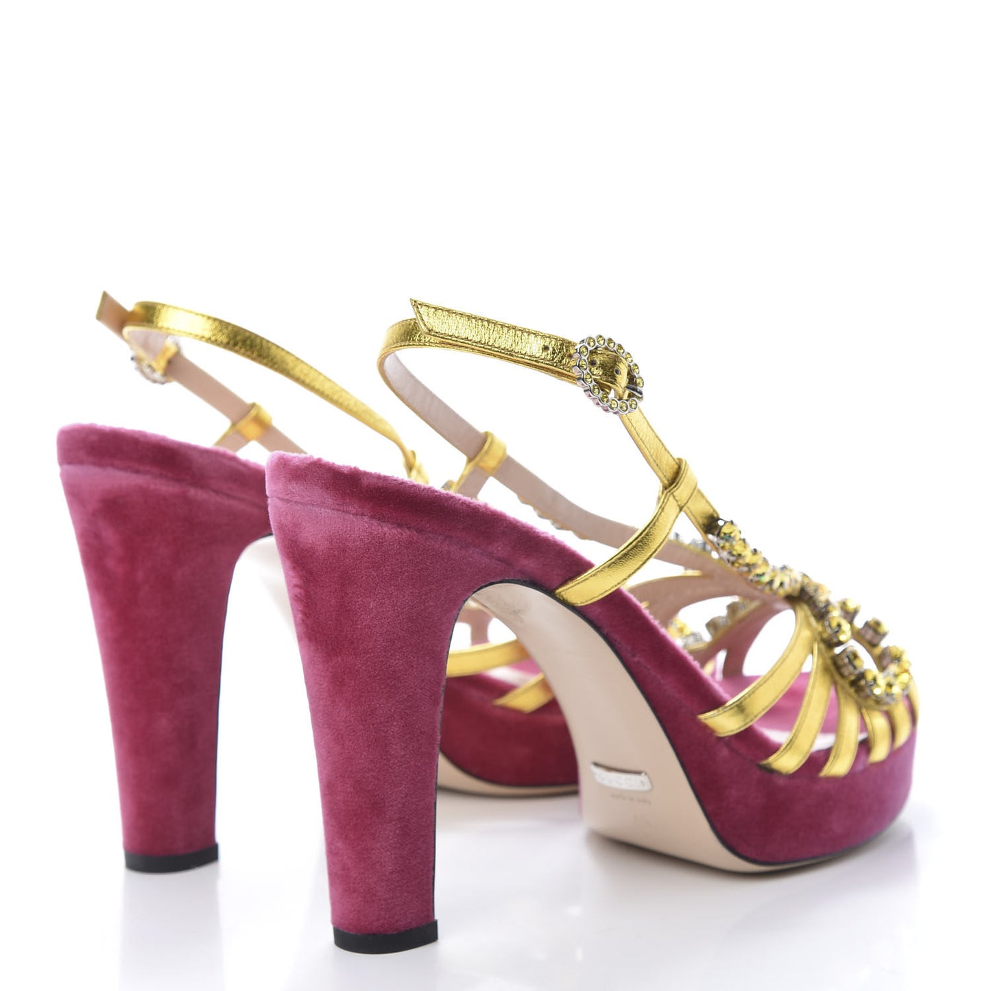 Velvet Nappa Crystal Zephyra Slingback Platform High Heel Sandals 40 Pink Gold