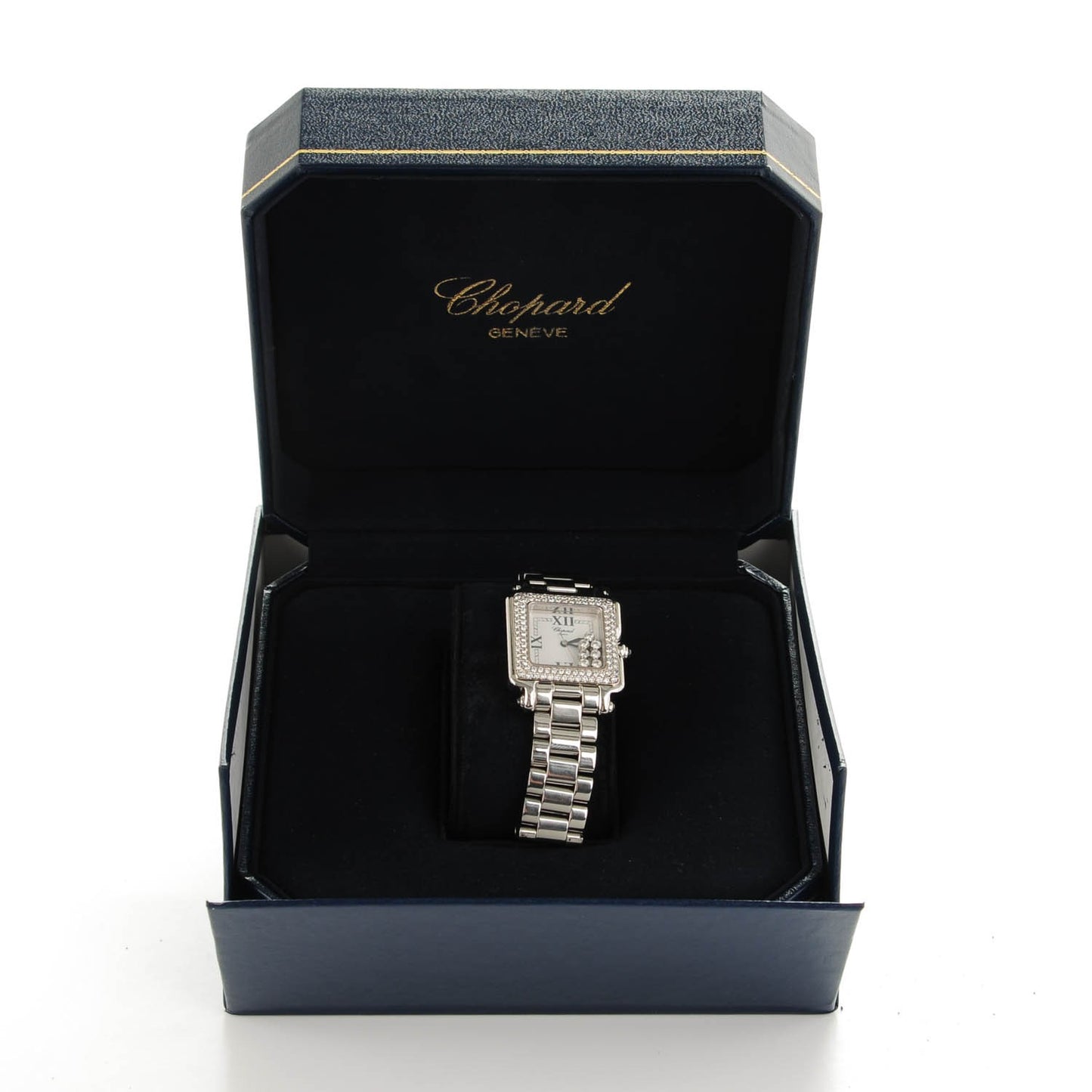 Stainless Steel 7 Diamond Pave Bezel 27mm Happy Sport Quartz Watch