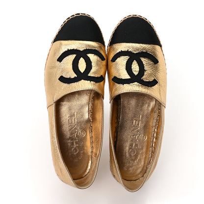 Chanel Laminated Lambskin Grosgrain CC Espadrilles 35 Gold Black 2 of 10