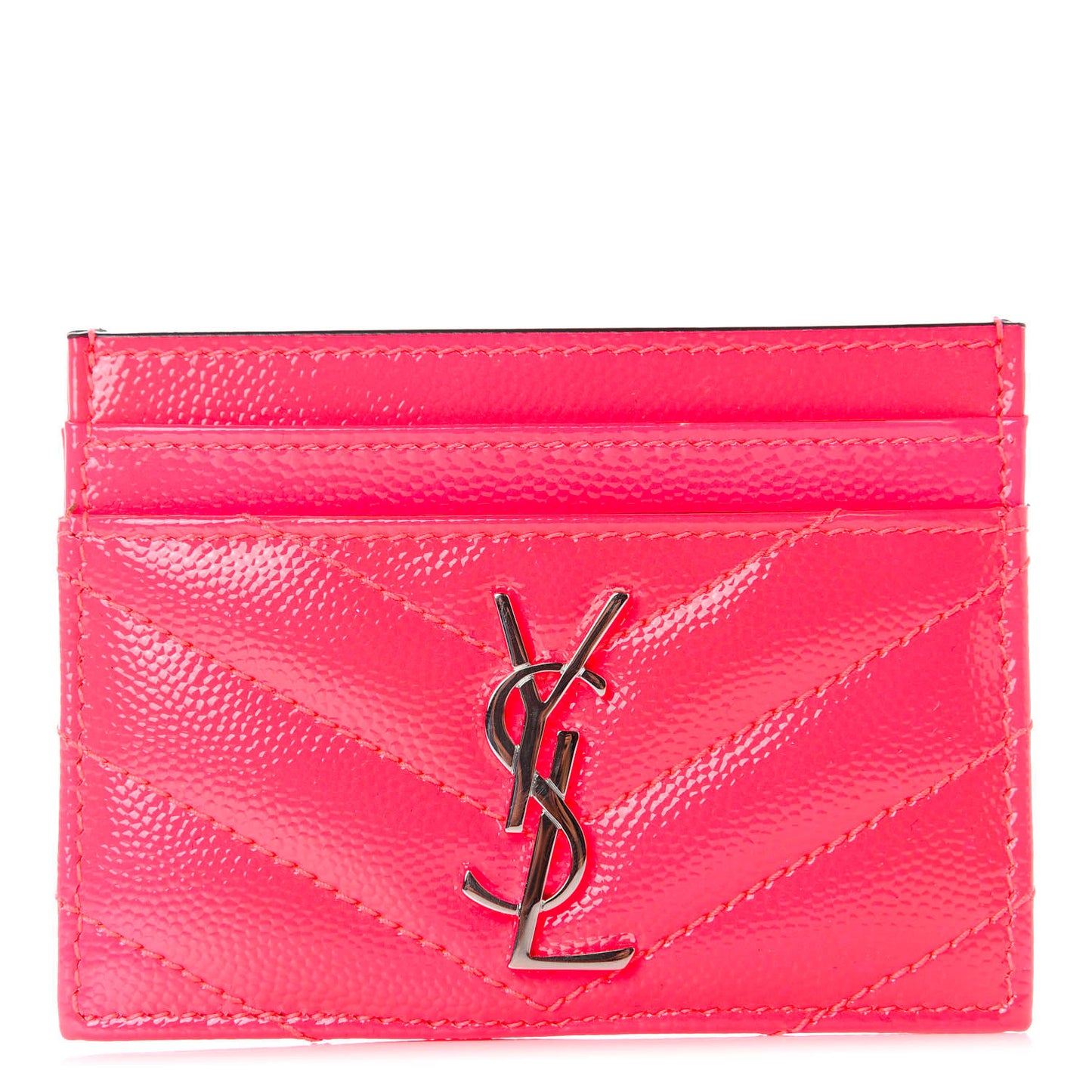 Grain De Poudre Matelasse Chevron Monogram Credit Card Case Neon Pink