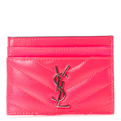 Saint Laurent Grain De Poudre Matelasse Chevron Monogram Credit Card Case Neon Pink 1 of 8