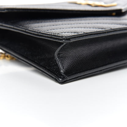 Saint Laurent Grain De Poudre Matelasse Chevron Monogram Envelope Chain Wallet Black 8 of 12