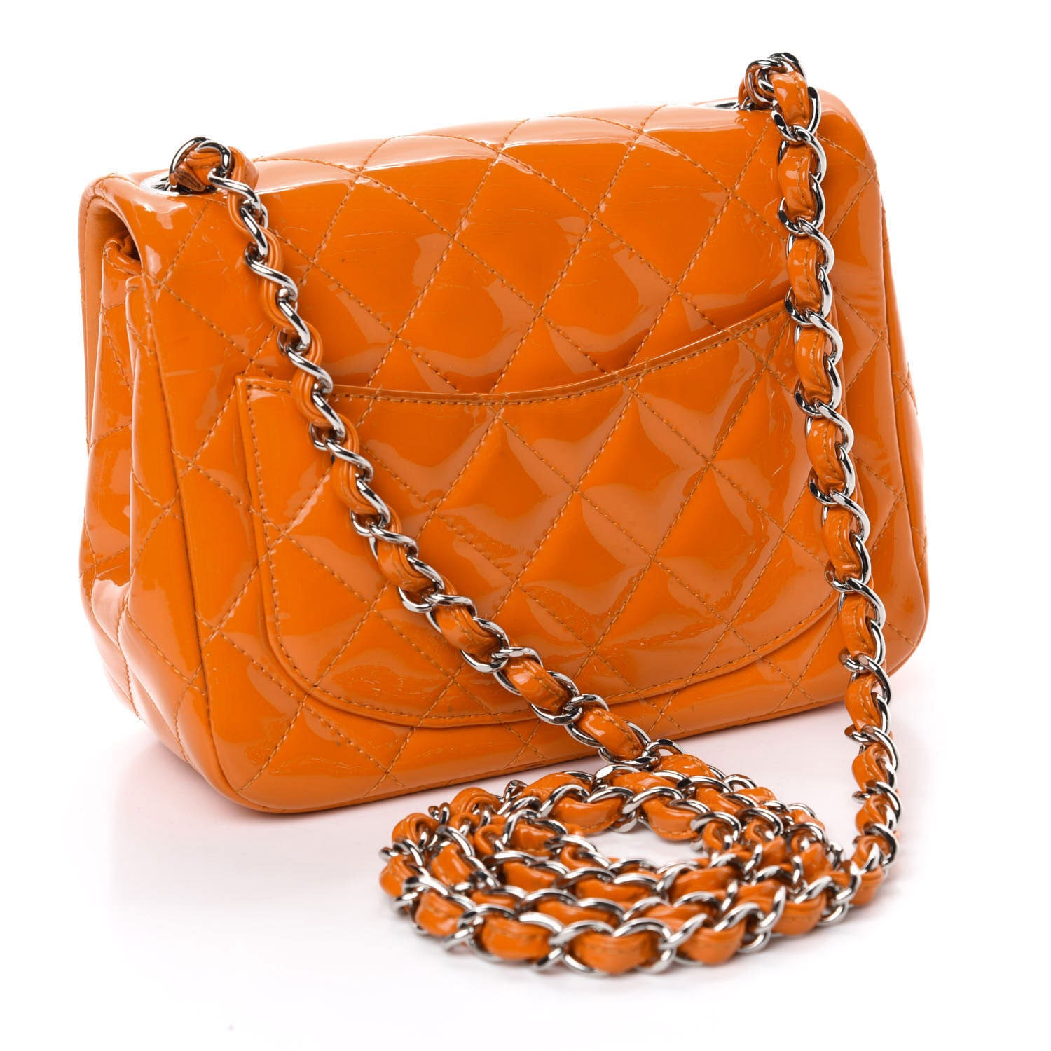 Chanel Patent Quilted Mini Square Flap Orange 3 of 12
