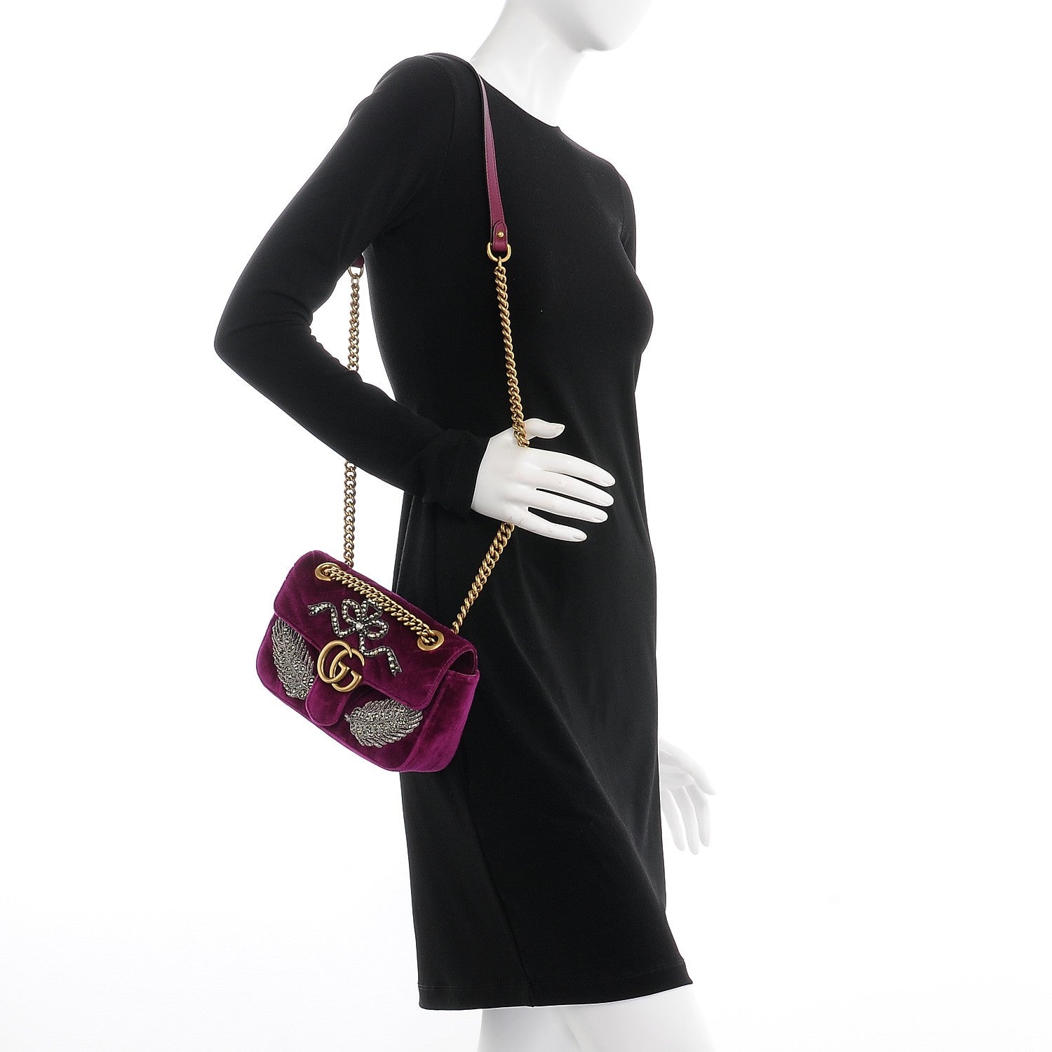 Gucci Velvet Matelasse Embroidered Mini GG Marmont Shoulder Bag Bordeaux 2 of 8