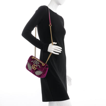 Gucci Velvet Matelasse Embroidered Mini GG Marmont Shoulder Bag Bordeaux 2 of 8
