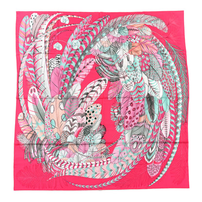 Hermes Cashmere Silk Plumes En Fete Shawl 140 Fuchsia Vert 1 of 6