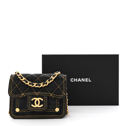 Chanel Denim Quilted Double You Card Holder On Chain Black Golden 11 of 11