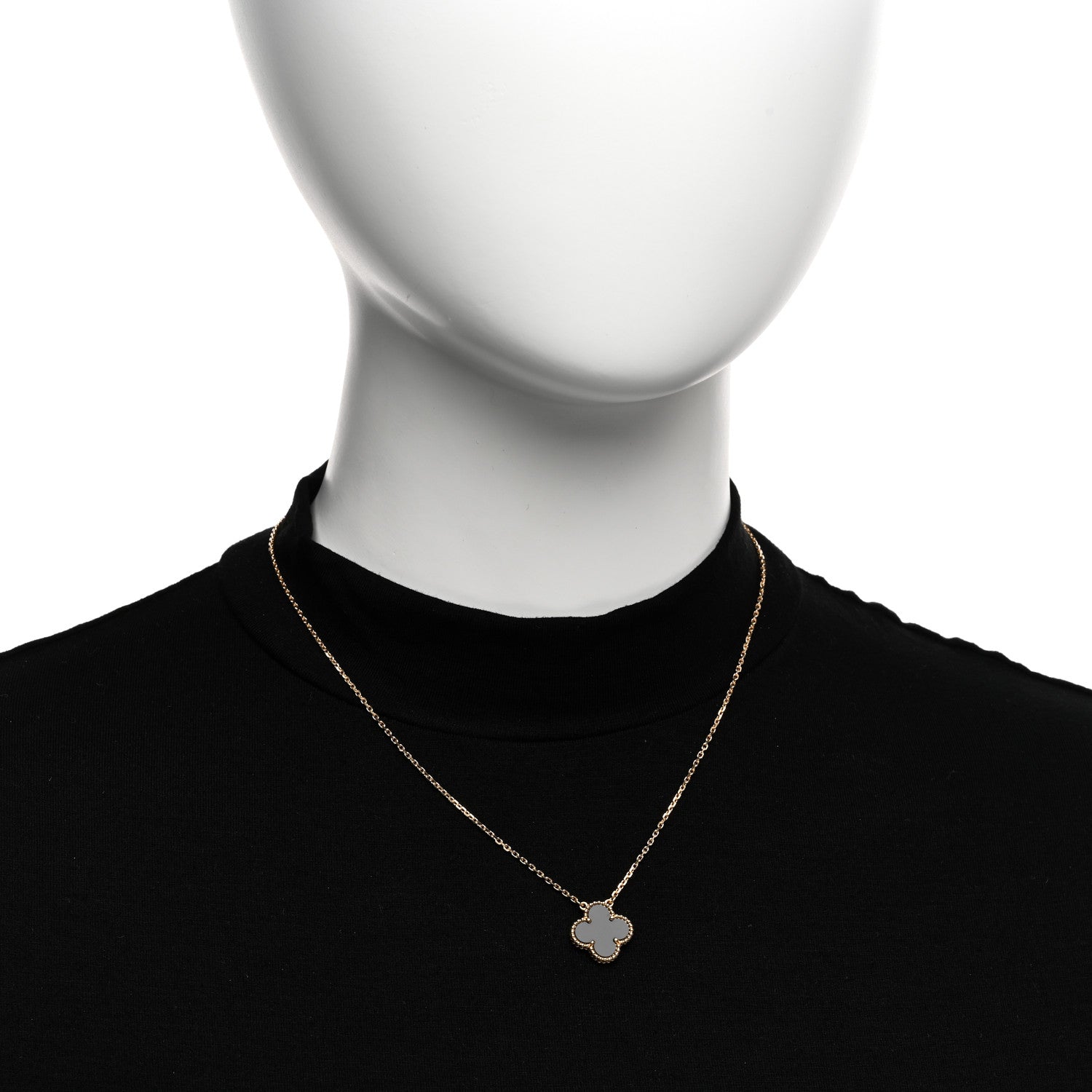 Van Cleef & Arpels 18K Yellow Gold Black Onyx Vintage Alhambra Pendant Necklace 2 of 6