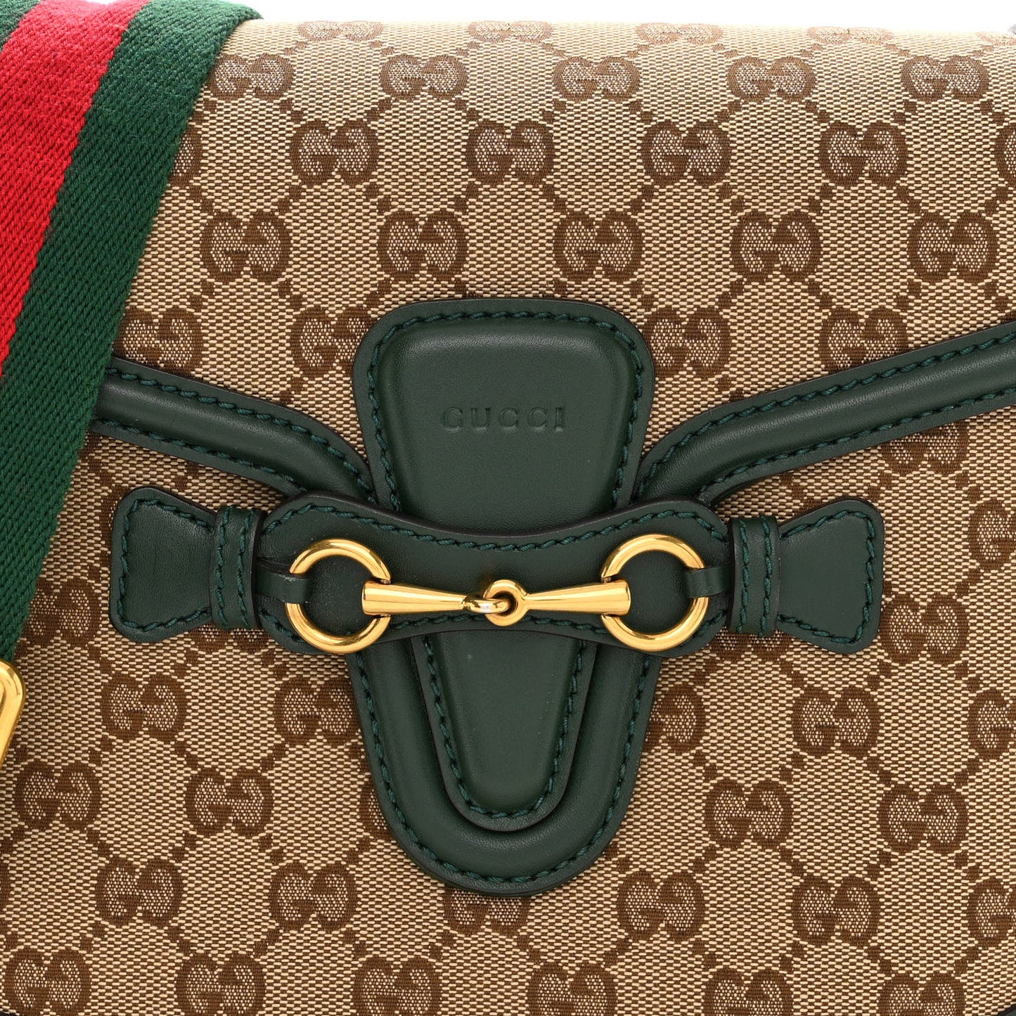 Monogram Calfskin Medium Lady Web Shoulder Bag Beige Green