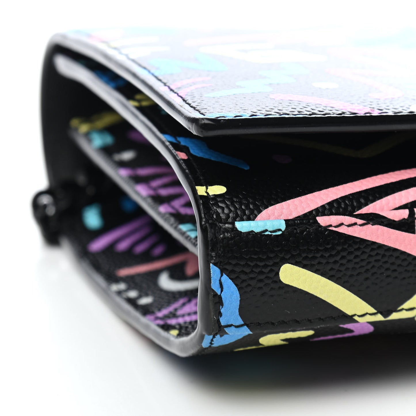 Grain De Poudre Medium Classic Monogram Multicolor Graphic Print Chain Wallet Black