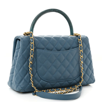 Chanel Caviar Quilted Lizard Embossed Small Coco Handle Flap Blue 2 of 9
