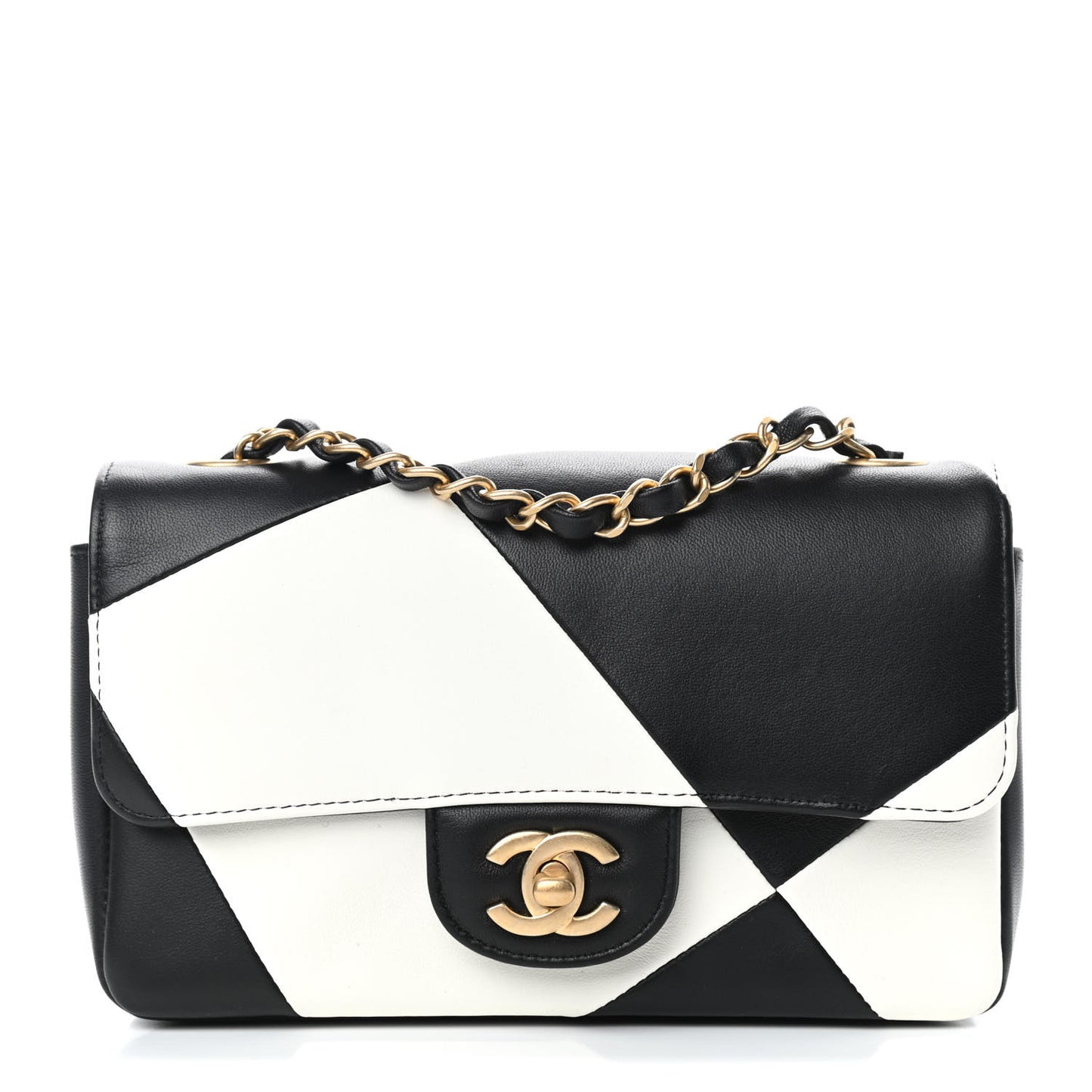 Lambskin Geometric Patchwork Mini Flap Black White