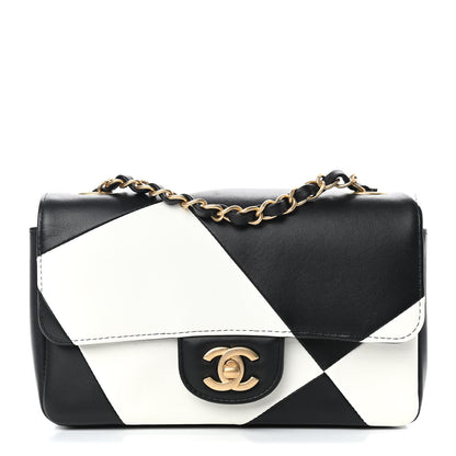 Chanel Lambskin Geometric Patchwork Mini Flap Black White 1 of 12