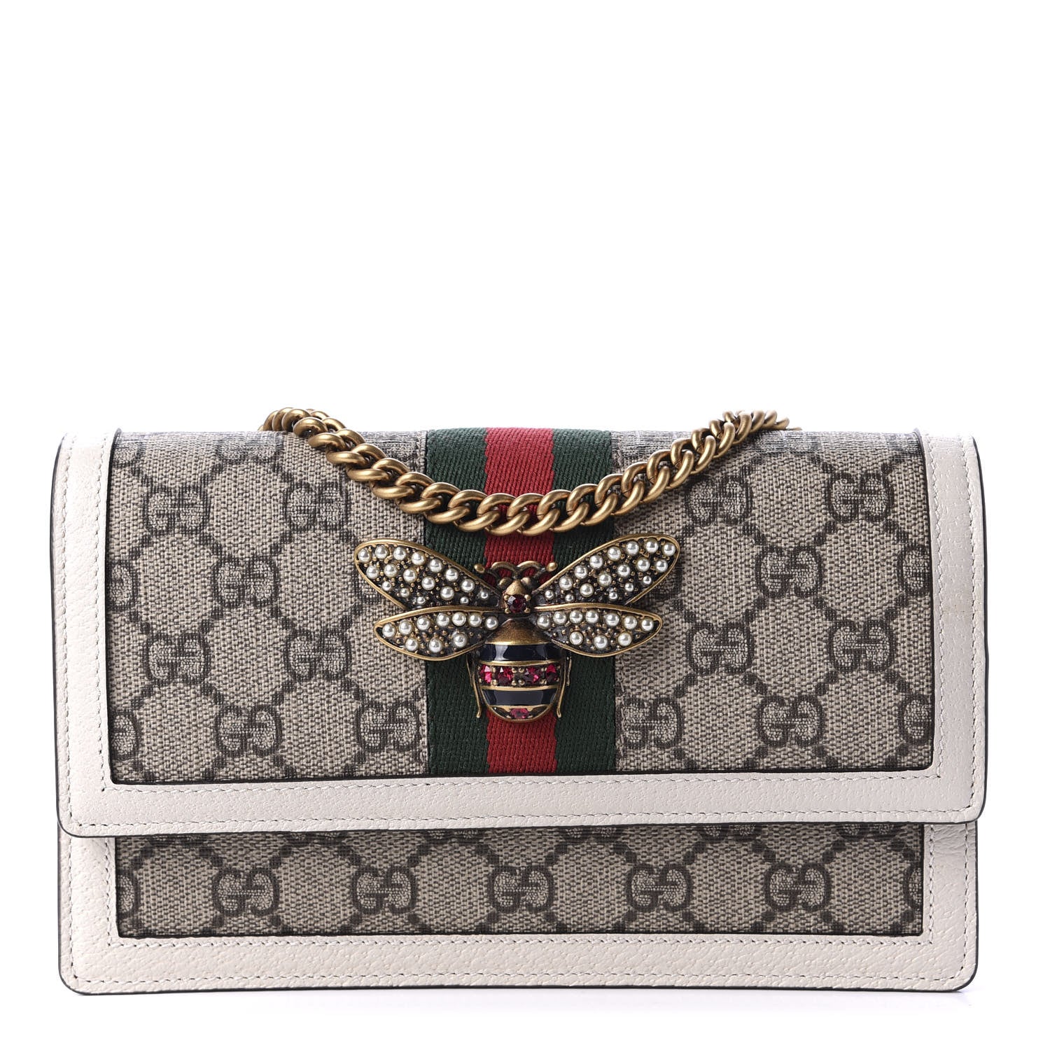 Gucci GG Supreme Monogram Web Queen Margaret Chain Wallet White 1 of 10