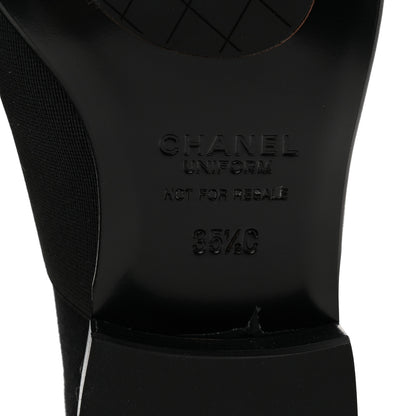 Chanel Calfskin Elastic Lace Up Cap Toe CC Loafers 35.5 Black 7 of 9