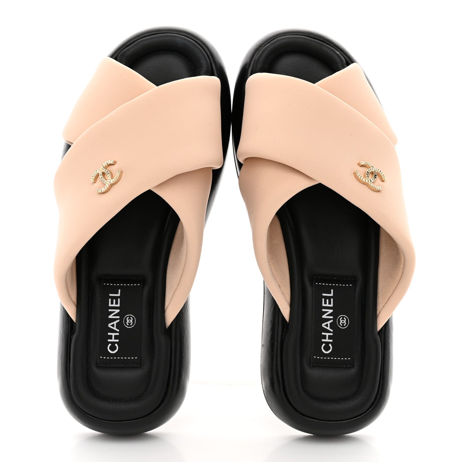 Chanel Fabric CC Mules Sandals 36 Light Beige 2 of 9