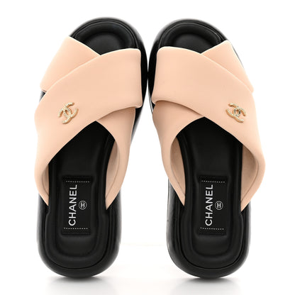 Chanel Fabric CC Mules Sandals 36 Light Beige 2 of 9