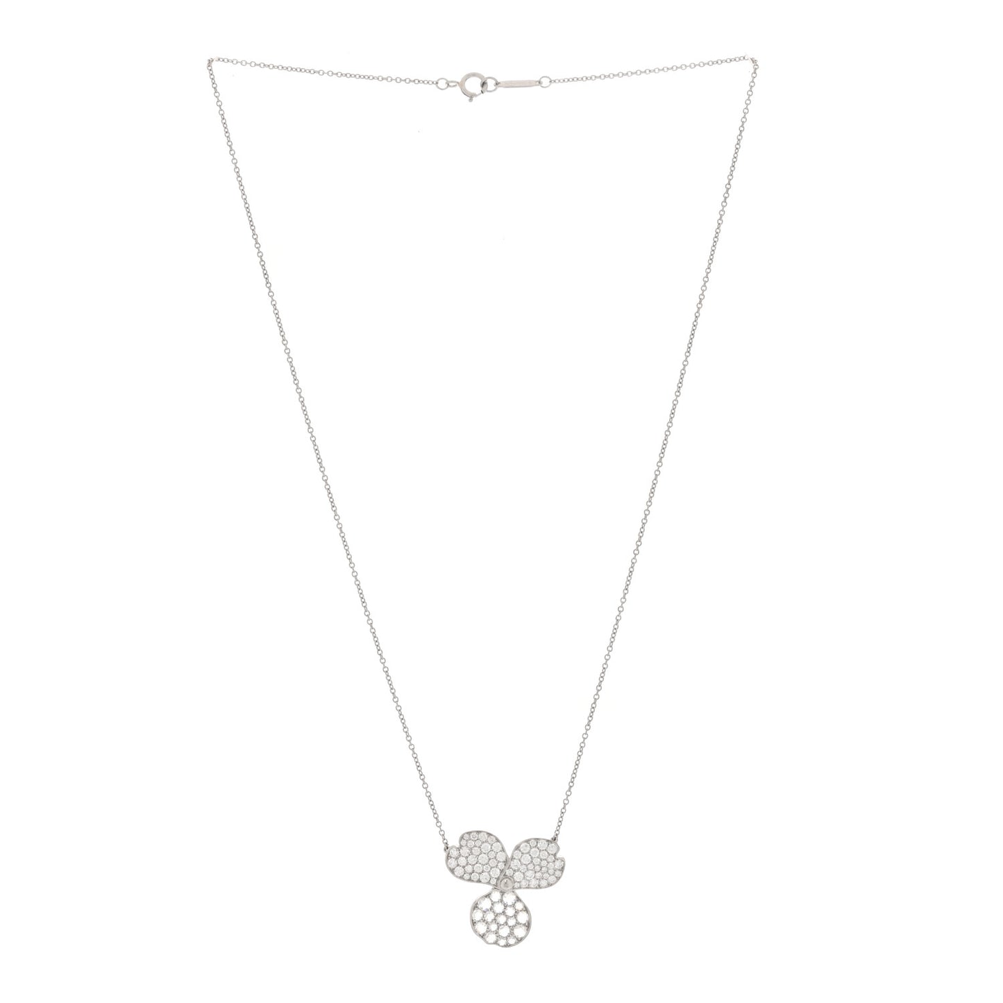 Platinum Diamond Large Paper Flowers Pave Pendant Necklace