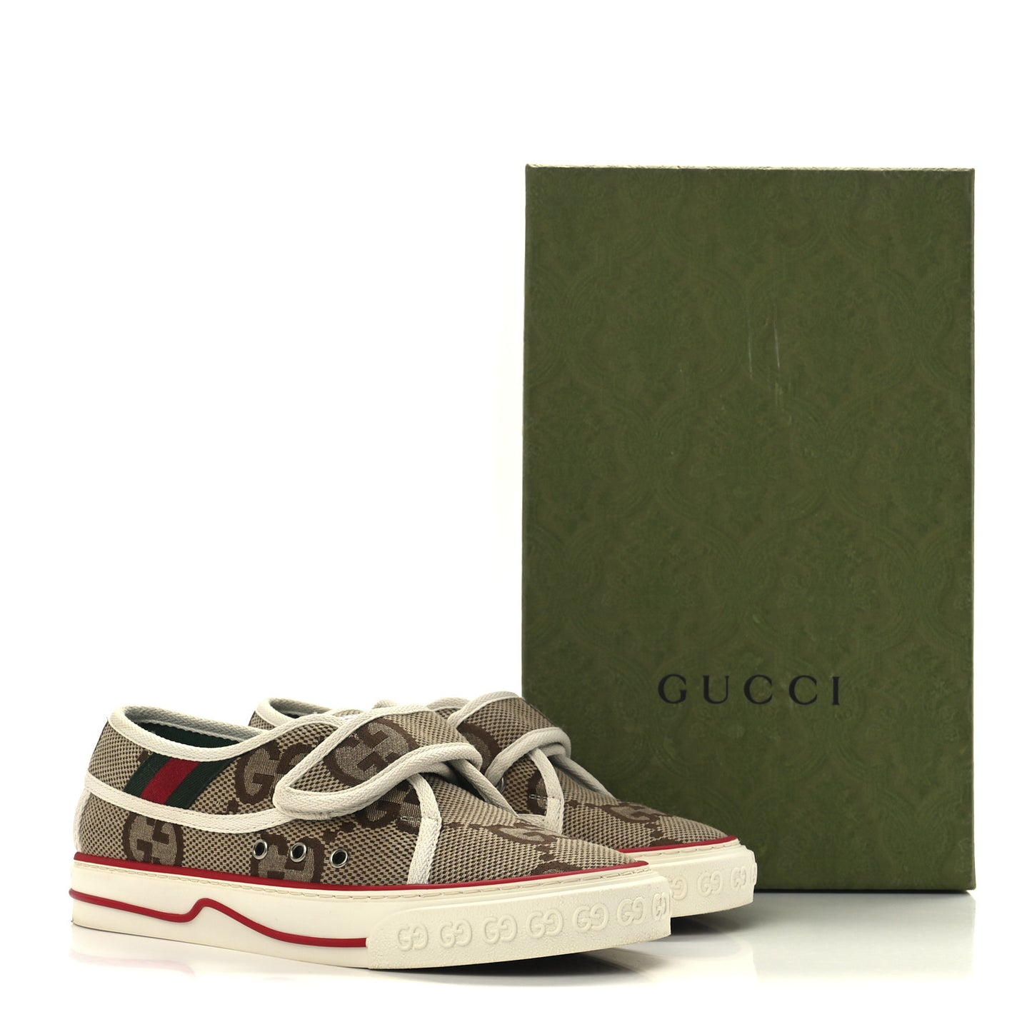 Monogram Jumbo GG Web Womens 1977 Tennis Velcro Strap Sneakers 36 Camel Ebony Mystic White