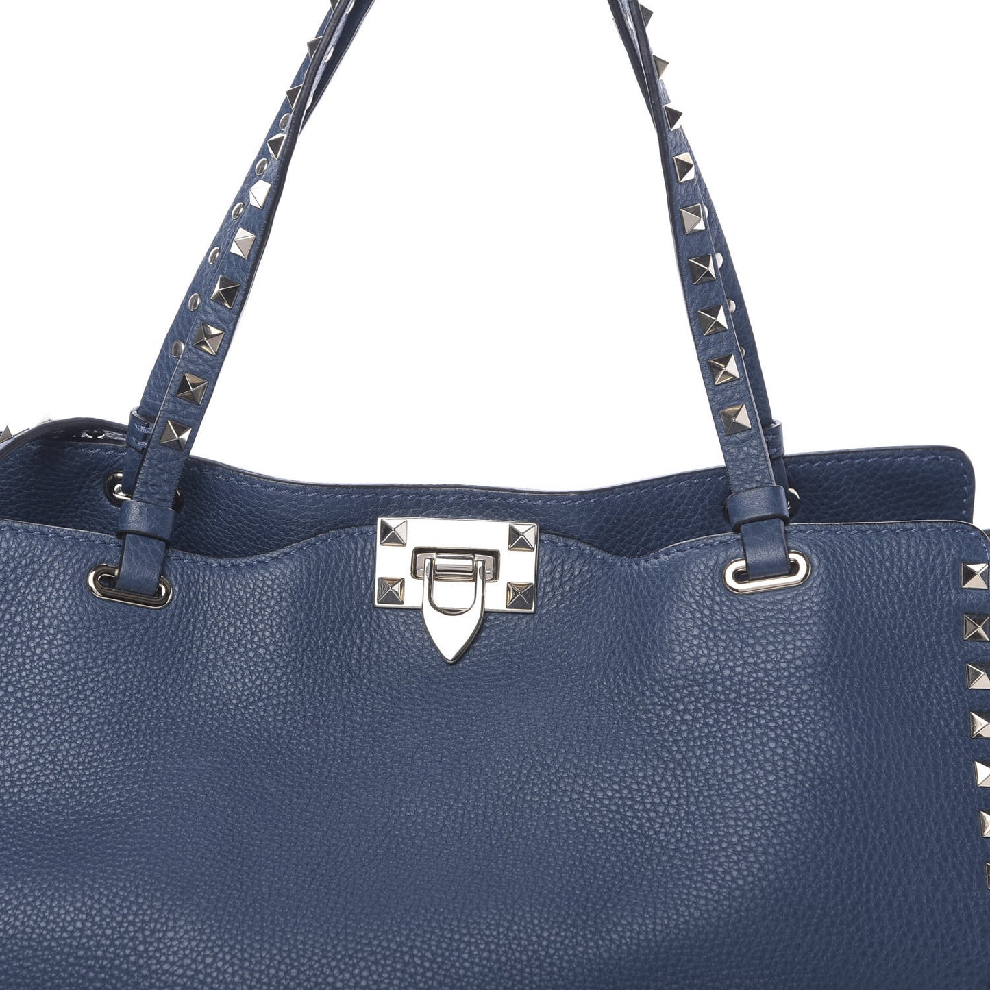 Pebbled Calfskin Medium Rockstud Tote Peacock