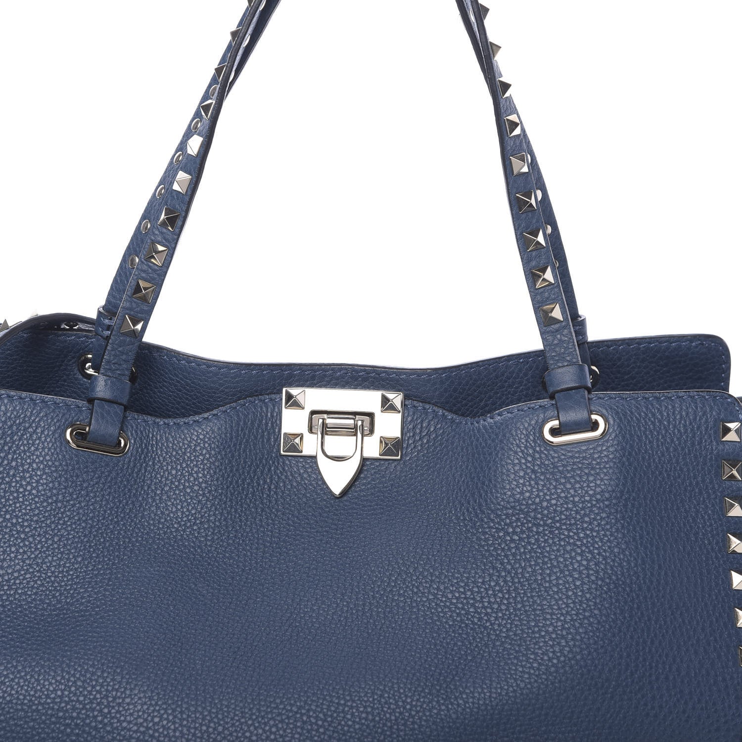 Valentino Garavani Pebbled Calfskin Medium Rockstud Tote Peacock 9 of 9