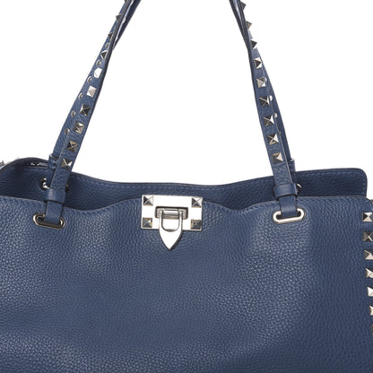 Valentino Garavani Pebbled Calfskin Medium Rockstud Tote Peacock 9 of 9