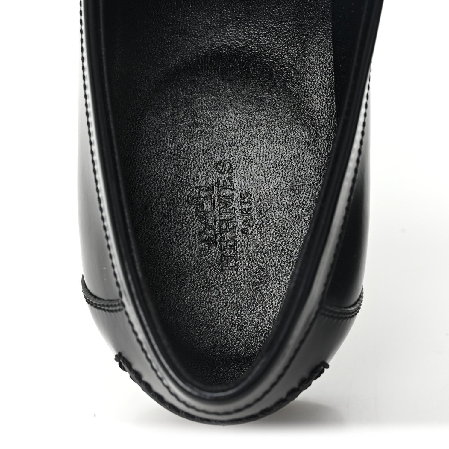 Hermes Glazed Calfskin Medor Studded Fringe Womens Destin Loafer 40 Black 8 of 10