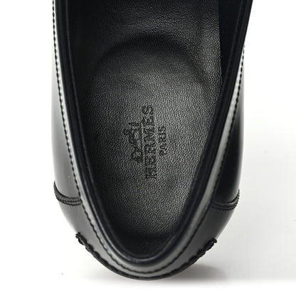 Hermes Glazed Calfskin Medor Studded Fringe Womens Destin Loafer 40 Black 8 of 10