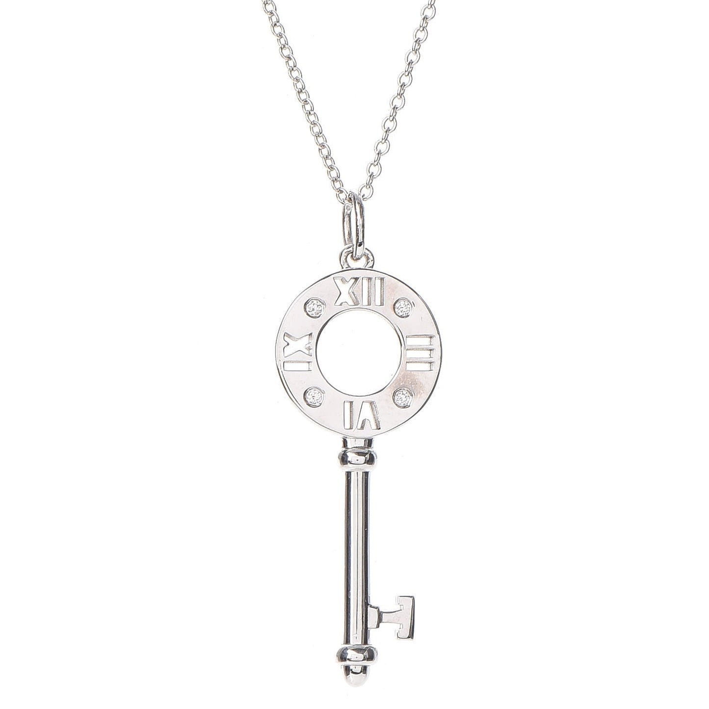 18K White Gold Diamond Atlas Pierced Key Pendant Necklace