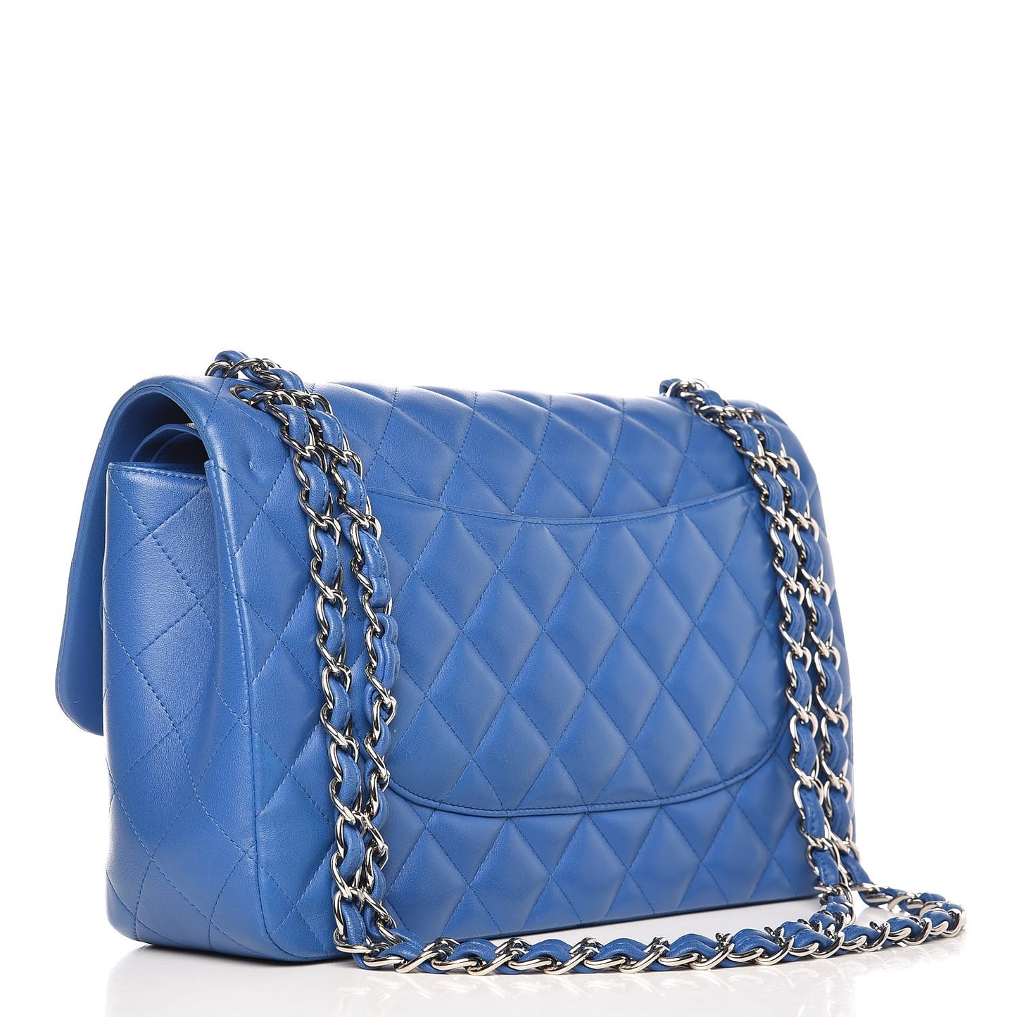 Lambskin Quilted Jumbo Double Flap Blue