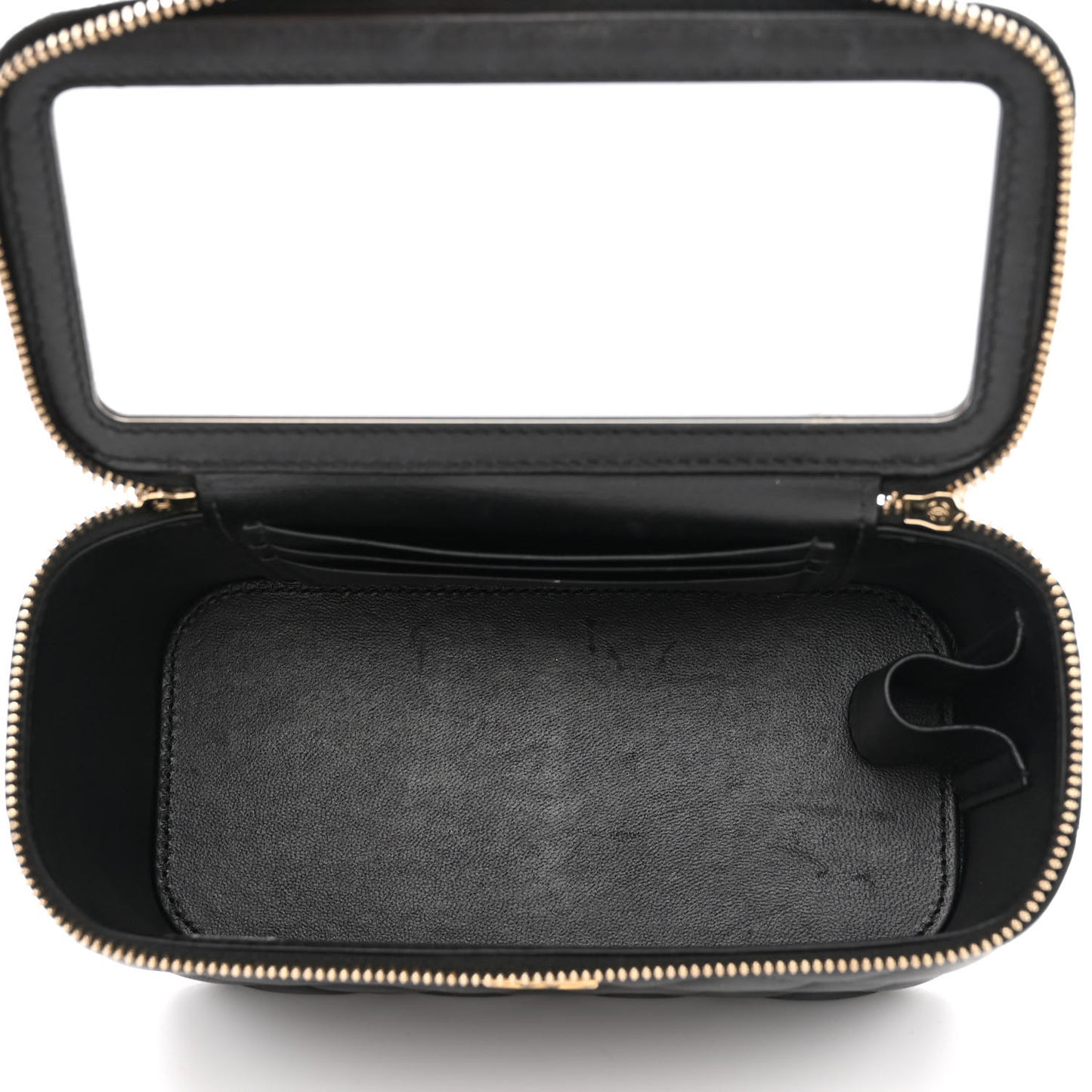 Lambskin Quilted Metal Small Top Handle Vanity Case With Chain Black