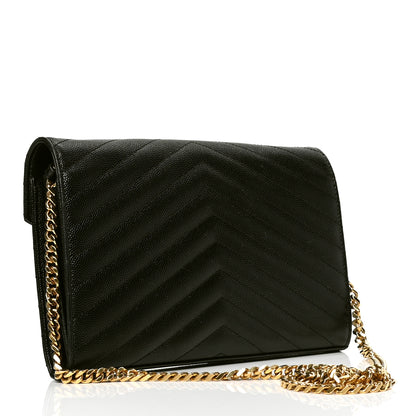 Saint Laurent Grain De Poudre Matelasse Chevron Monogram Chain Wallet Black 2 of 6