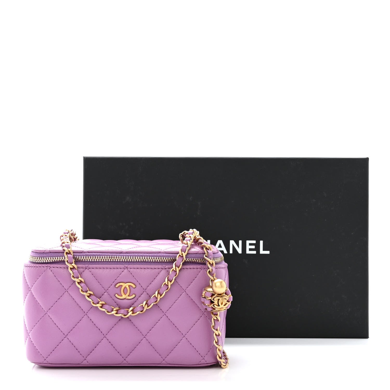 Chanel Lambskin Quilted Pearl Crush Small Vanity Case With Chain Purple 11 of 11