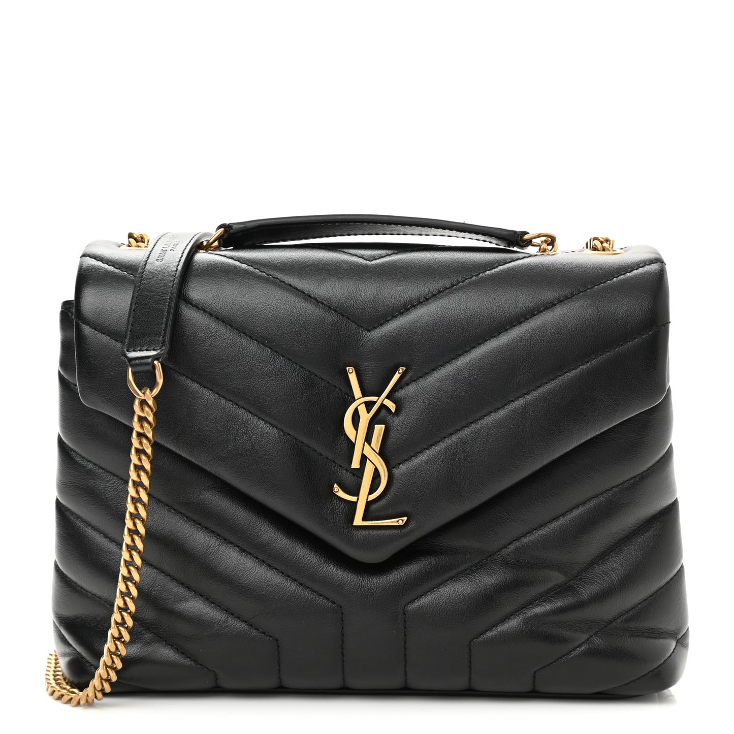 Calfskin Y Quilted Monogram Small Loulou Chain Satchel Black