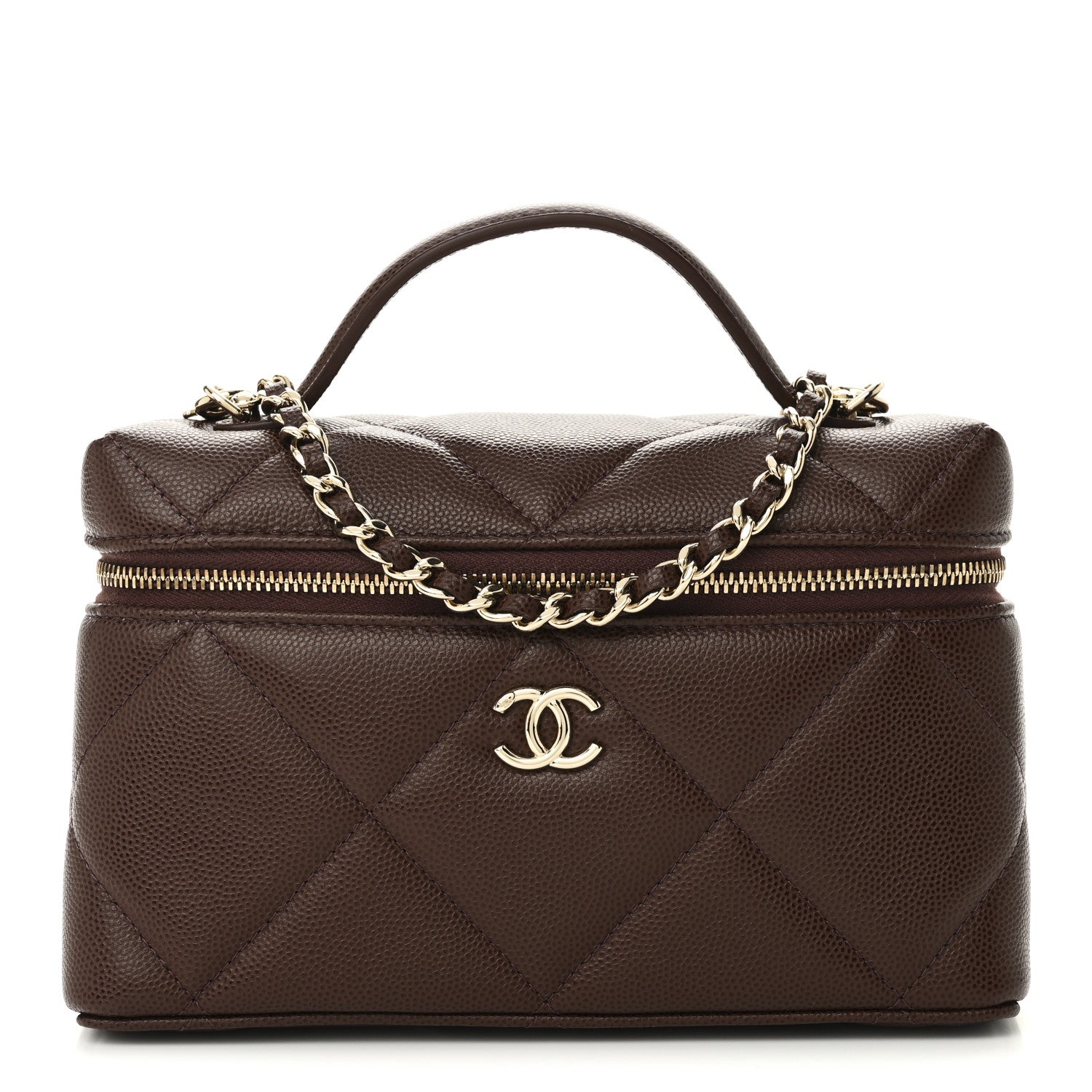 Chanel Caviar Quilted Top Handle Slim Vanity With Chain Dark Brown 1 of 10