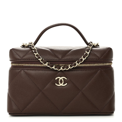 Chanel Caviar Quilted Top Handle Slim Vanity With Chain Dark Brown 1 of 10