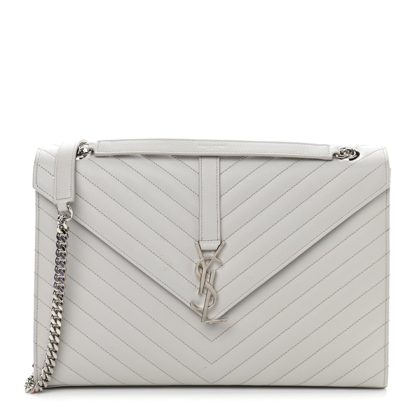 Grain De Poudre Matelasse Chevron Large Monogram Satchel Light Grey