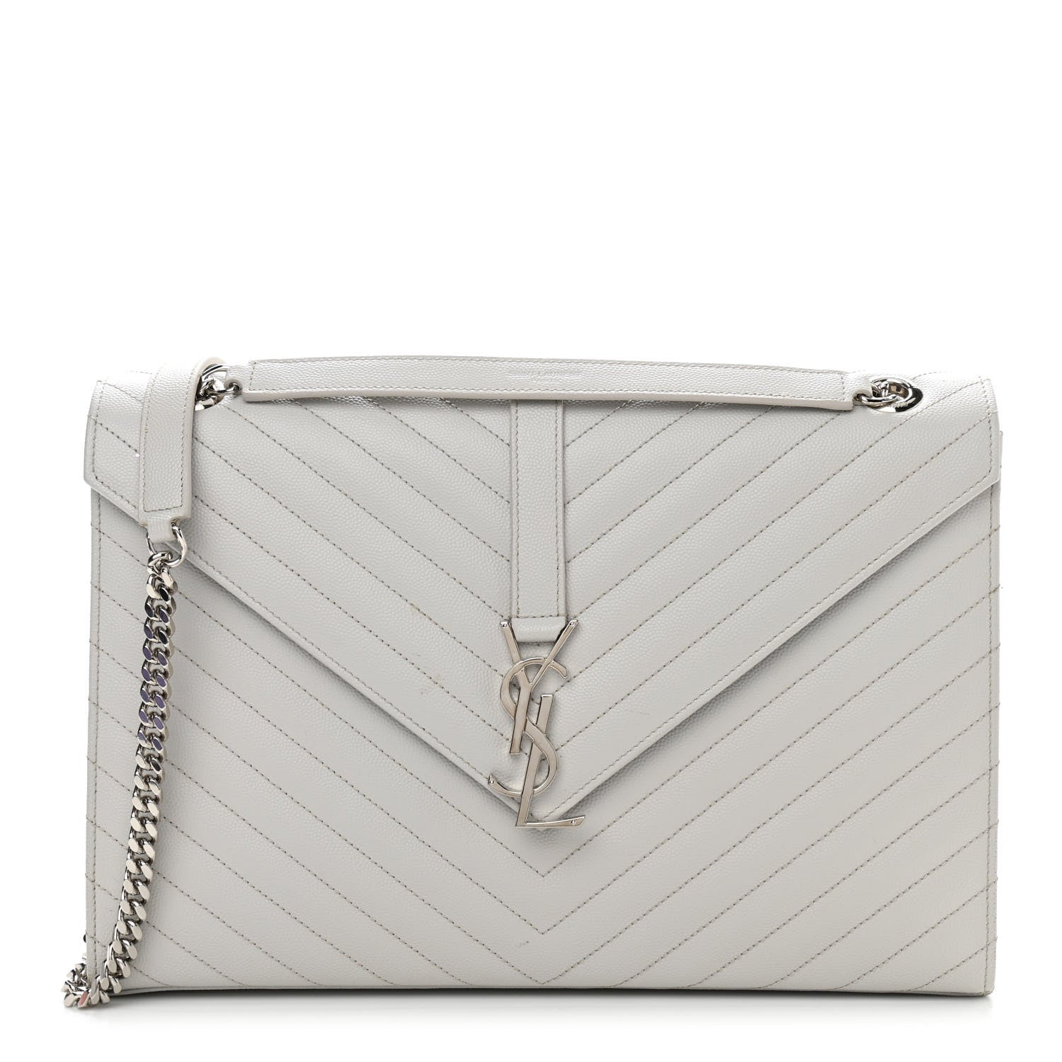 Saint Laurent Grain De Poudre Matelasse Chevron Large Monogram Satchel Light Grey 1 of 11