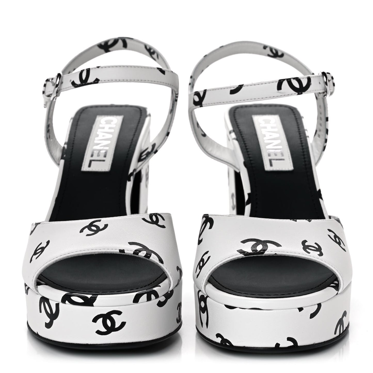 Printed Lambskin Coco Beach Platform Sandals 39 White Black
