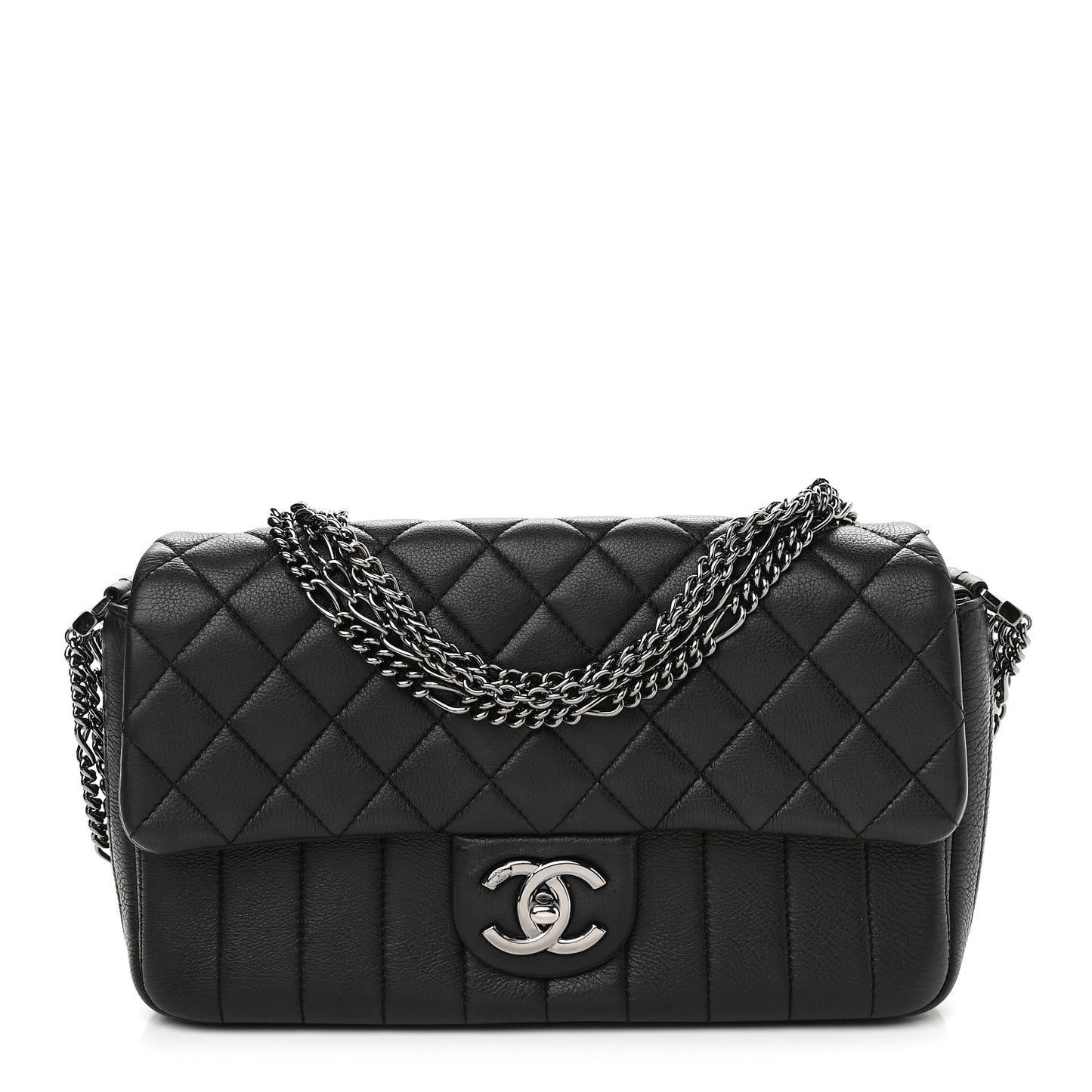 Calfskin Quilted Multi Chain Flap Black