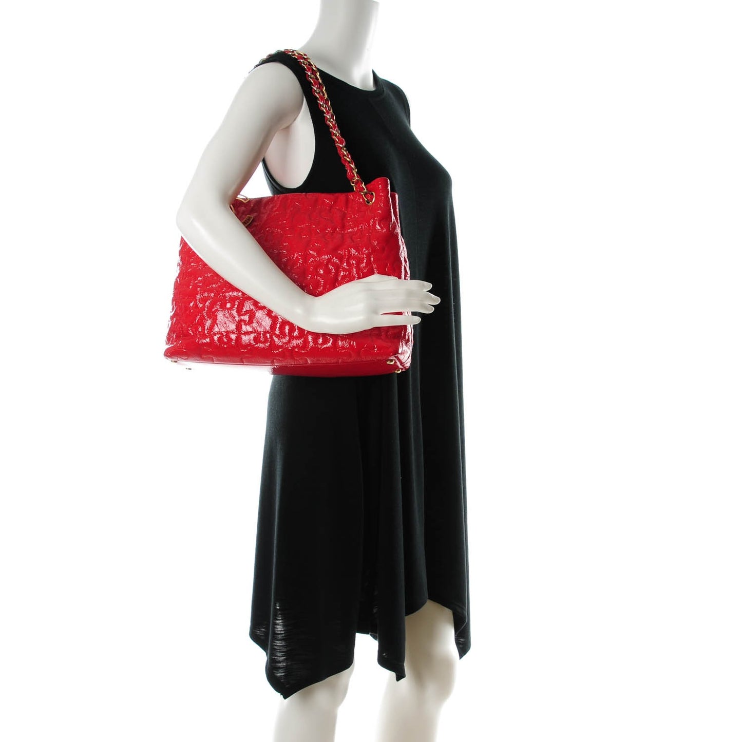 Crackled Patent Calfskin Puzzle Tote Red