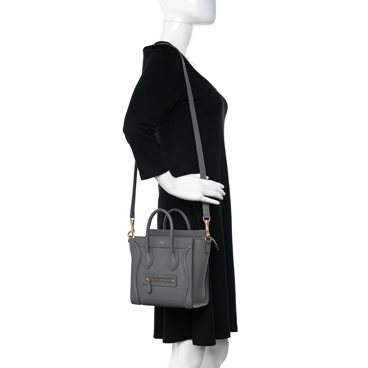 Celine Drummed Calfskin Nano Luggage Kohl 2 of 11