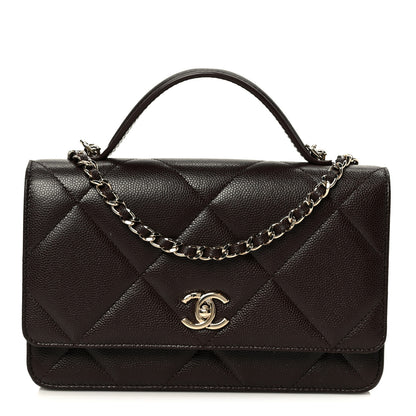Chanel Shiny Caviar Quilted Turnlock Top Handle Wallet On Chain WOC Dark Brown 1 of 12