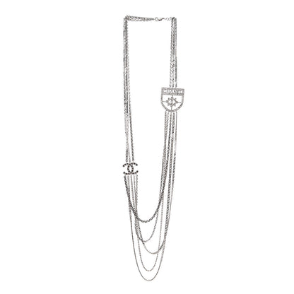 Chanel Baguette Crystal CC Shield Multi Strand Long Chain Necklace Silver 3 of 6