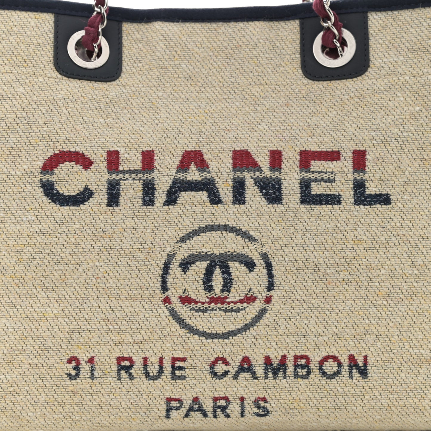Striped Canvas Small Deauville Tote Beige