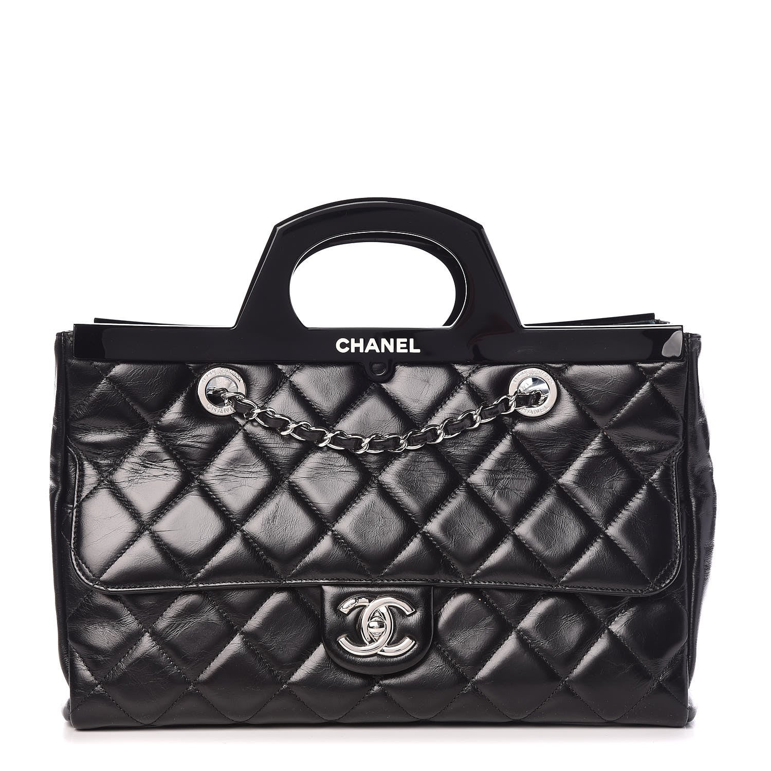 Chanel Glazed Calfskin Quilted Small CC Delivery Tote Black 1 of 17