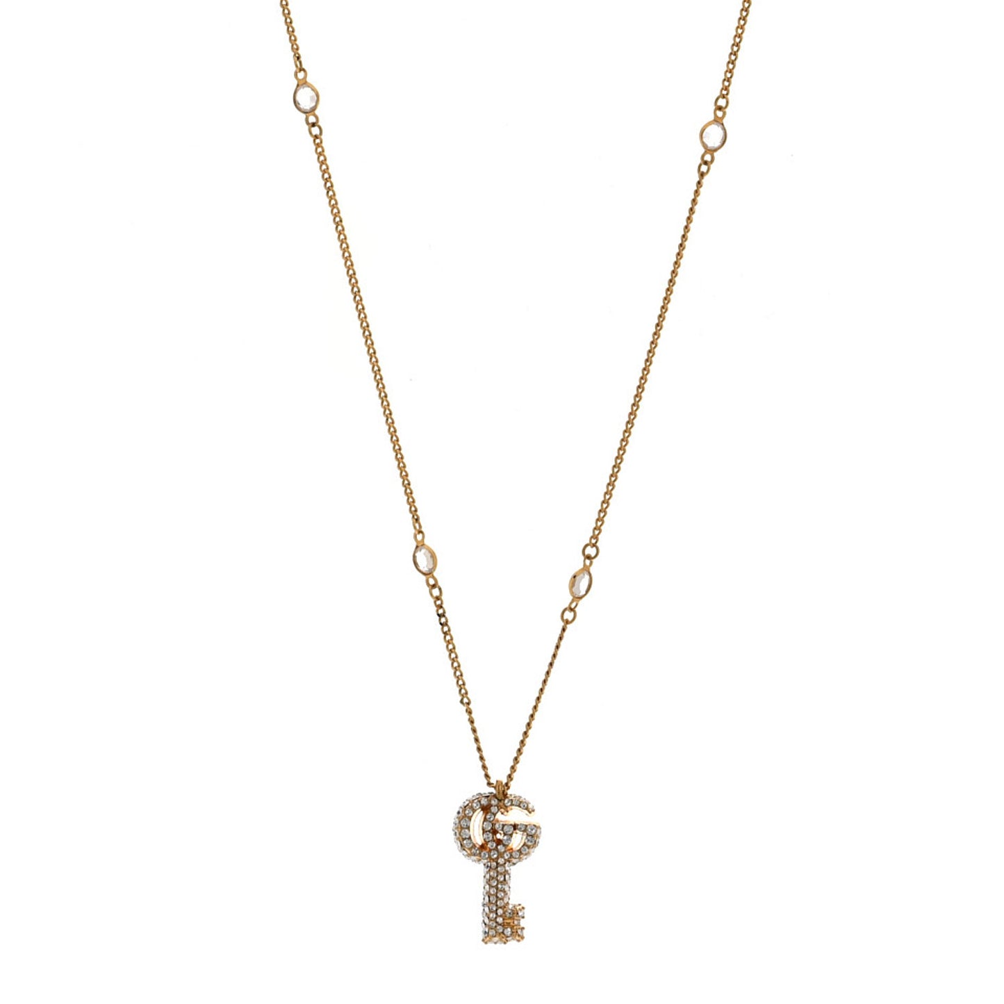 Crystal Key Pendant Necklace Gold