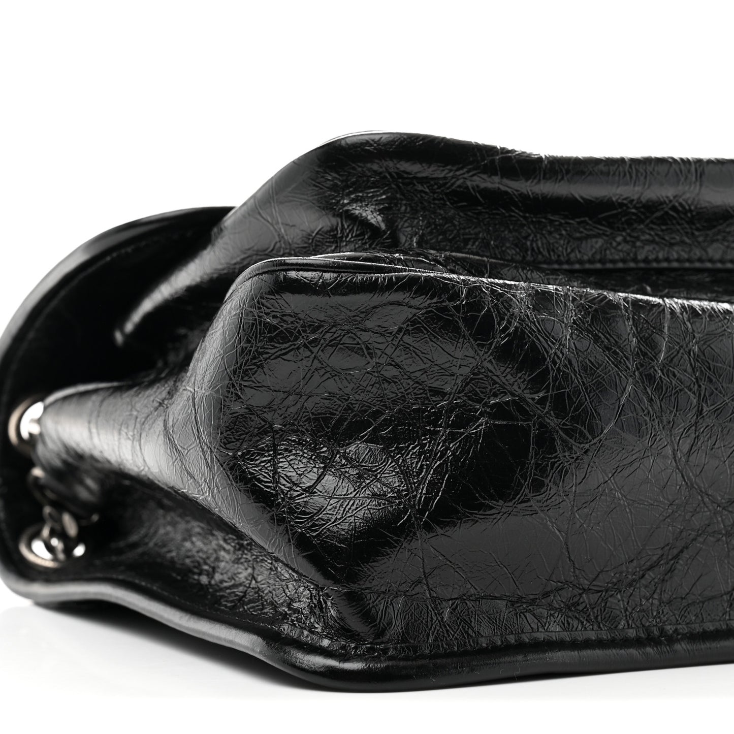 Crinkled Calfskin Matelasse Monogram Medium Niki Chain Satchel Black
