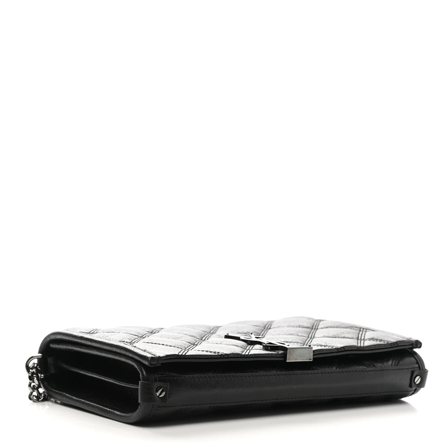 Lambskin Diamond Quilted Becky Chain Wallet Black