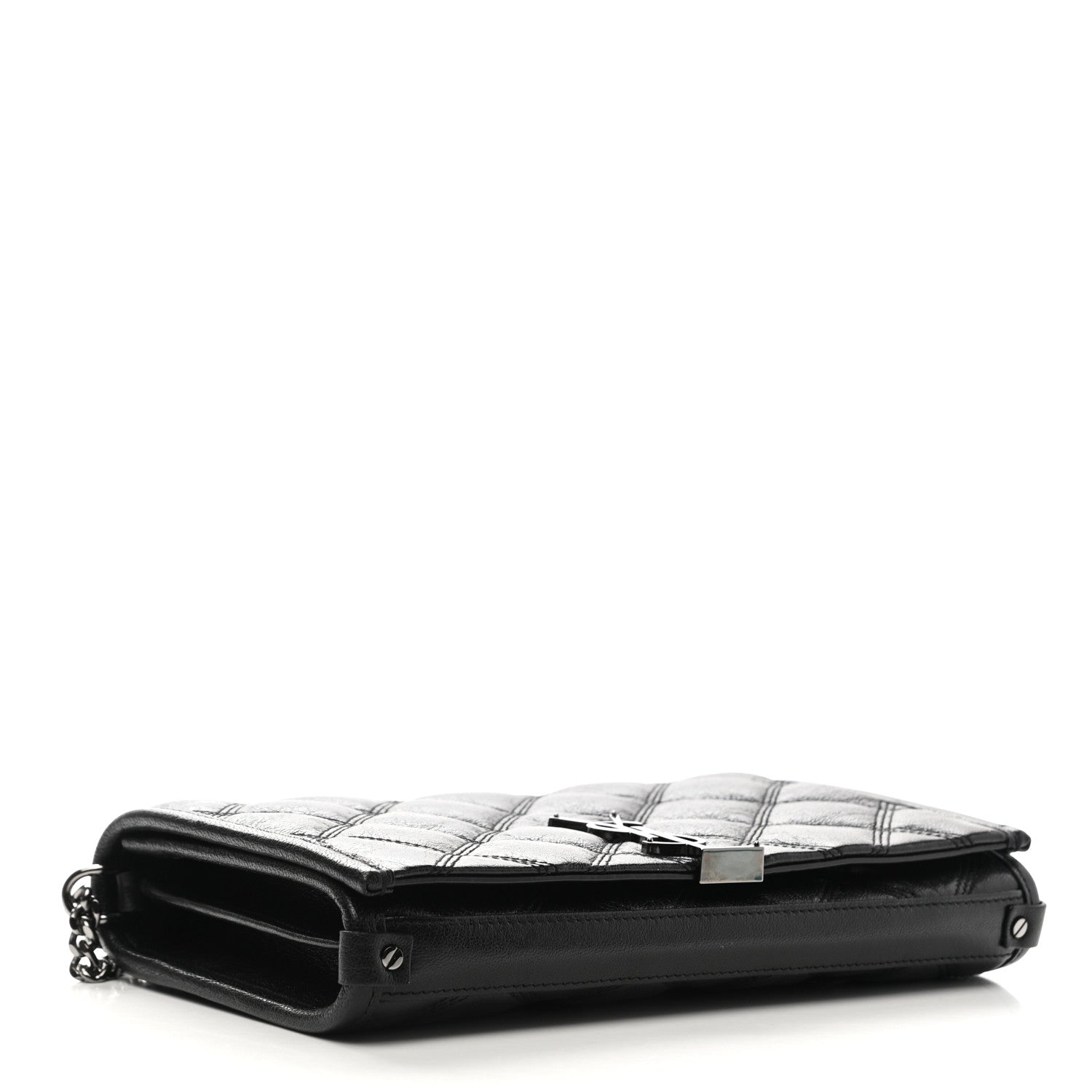Saint Laurent Lambskin Diamond Quilted Becky Chain Wallet Black 4 of 9